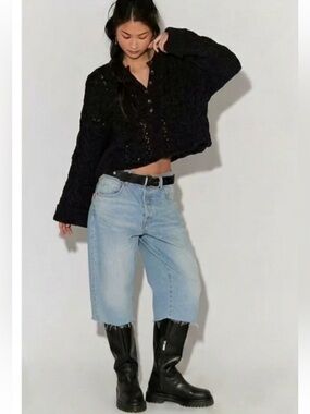 NWT Free People Polly Cable Knit Henley Cardigan Sweater Black XS